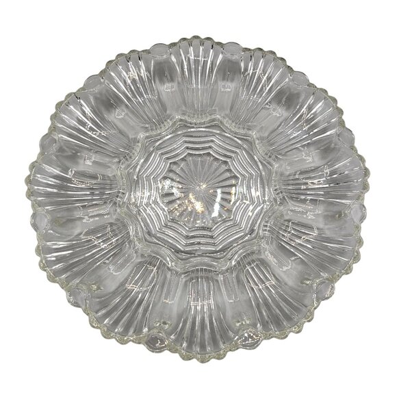 Anchor Hocking Presence Pattern Glass Deviled Egg Serving Plate Scalloped Edge - Picture 1 of 6